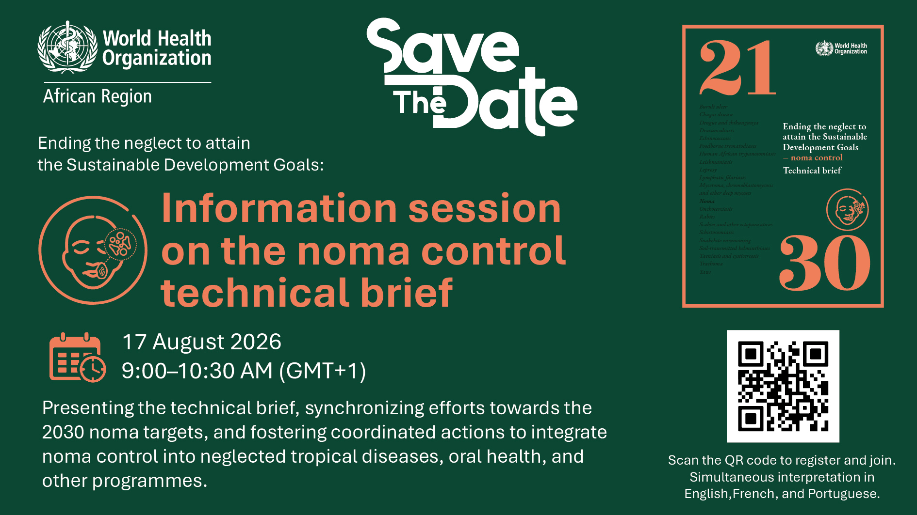 Flyer for Webinar: Information session on the Noma Control Technical Brief — Ending the neglect to attain the Sustainable Development Goals